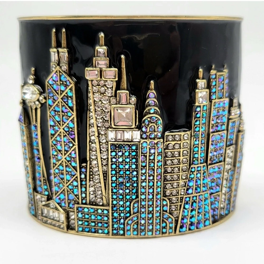 Heidi Daus Cityscape Skyline Bracelet Cuff Swarovski crystals double hinged M-L - Picture 2 of 11